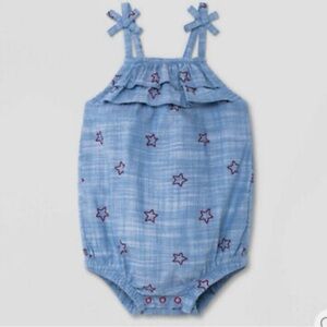 Cat & Jack Americana Star Print Chambray Romper Red Blue Size 18 Months